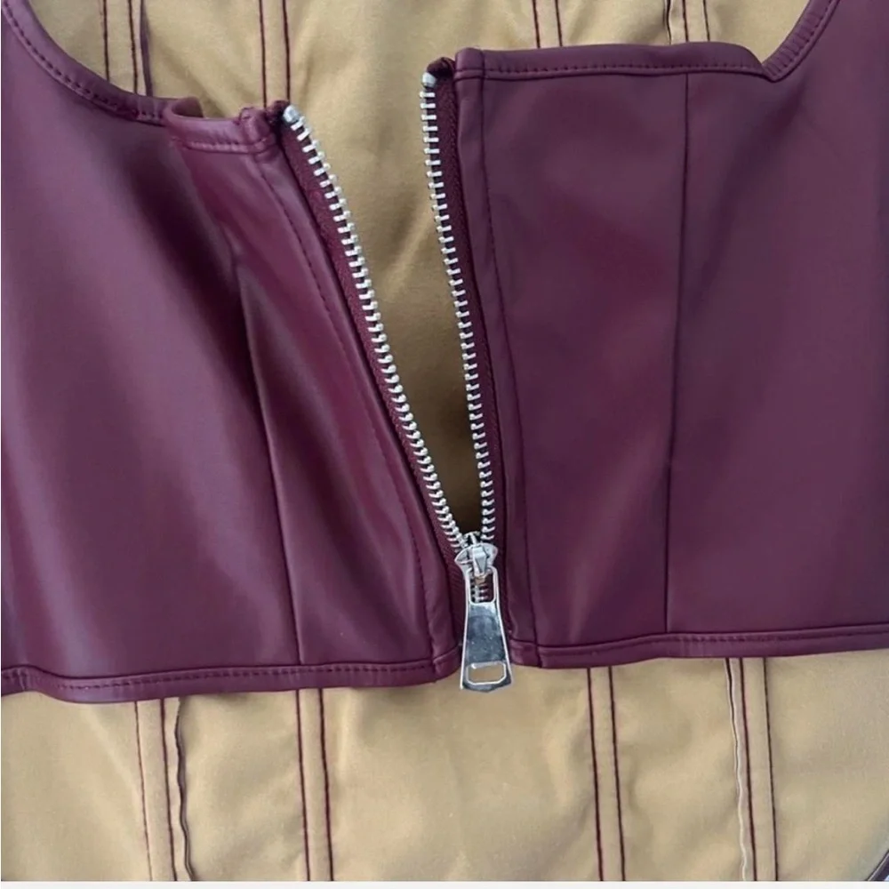 Hyfve Burgundy Red Silver Zippered up Leather interior Crop Top. - Picture 4 of 5